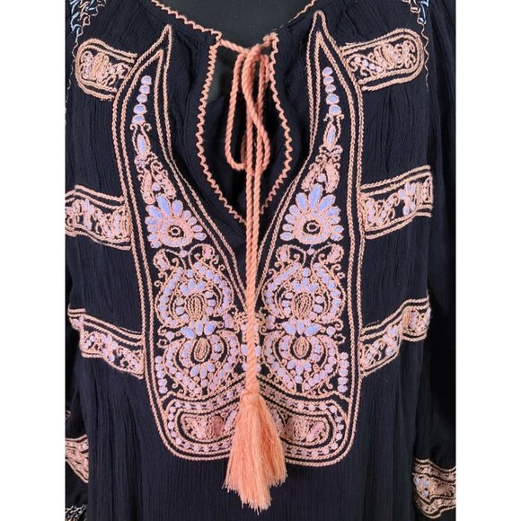Free People Peasant Blouse Small Black Embroidered - Picture 2 of 9